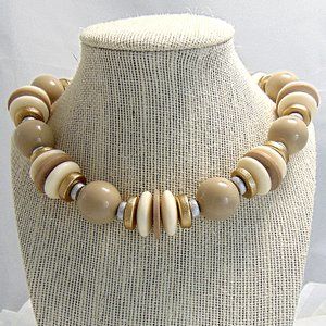 20" Chunky Shades of Beige White Acrylic Necklace